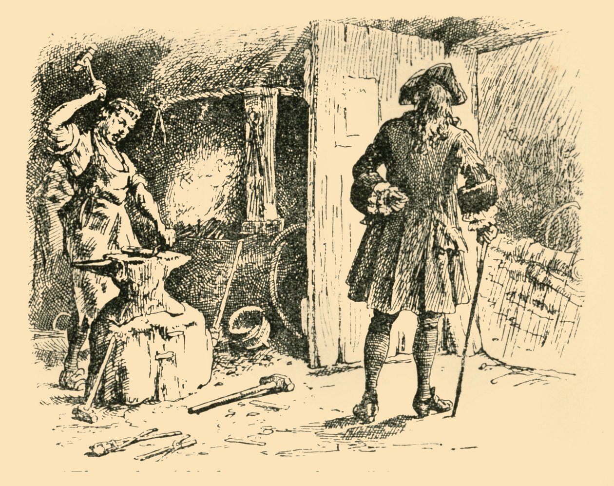 Die Schläge seines Hammers auf dem Amboss hielten den Takt zu seinem Lied, 1907 von Unbekannt