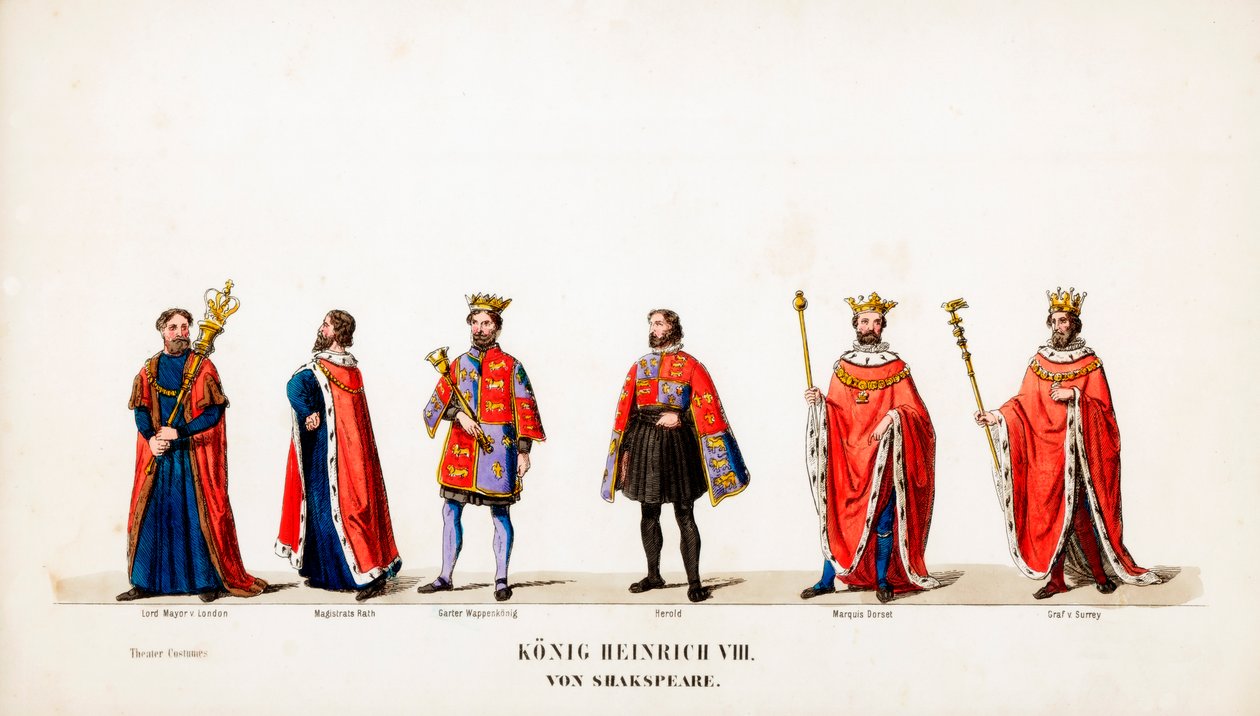 Theaterkostümentwürfe für Shakespeares Stück, Heinrich VIII., 19. Jahrhundert von Unbekannt