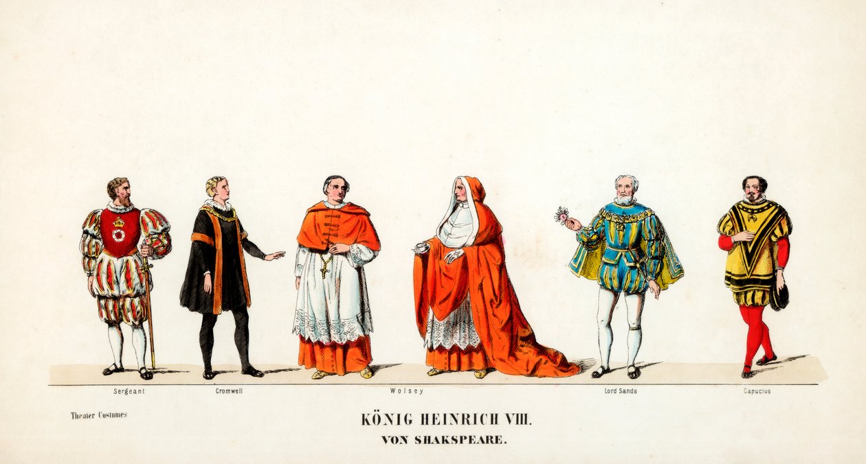 Theaterkostümentwürfe für Shakespeares Stück, Heinrich VIII., 19. Jahrhundert von Unbekannt
