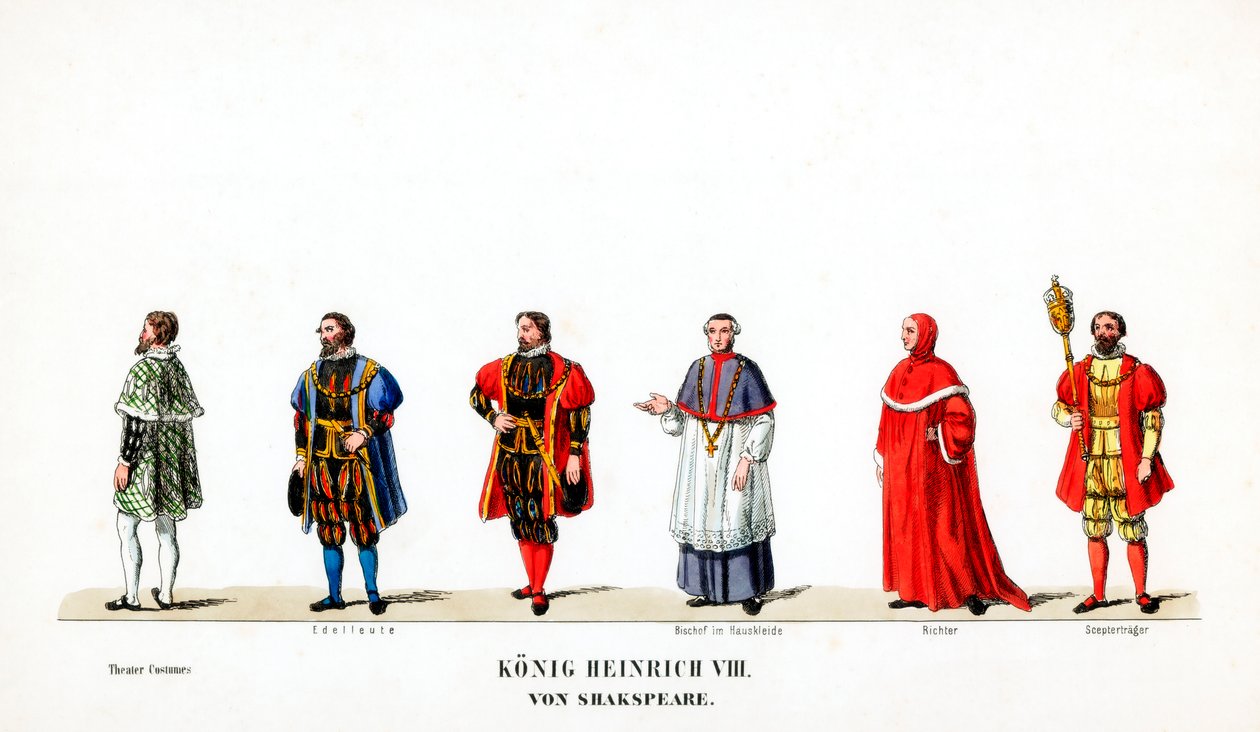 Theaterkostümentwürfe für Shakespeares Stück, Heinrich VIII., 19. Jahrhundert von Unbekannt