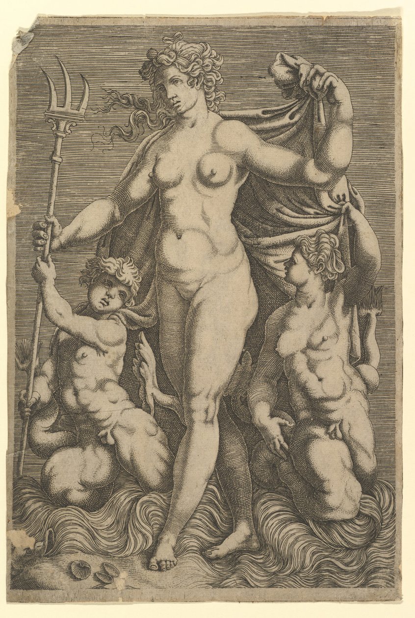 Thetis stehend mit zwei Tritonen von Unbekannt: Kunstdruck