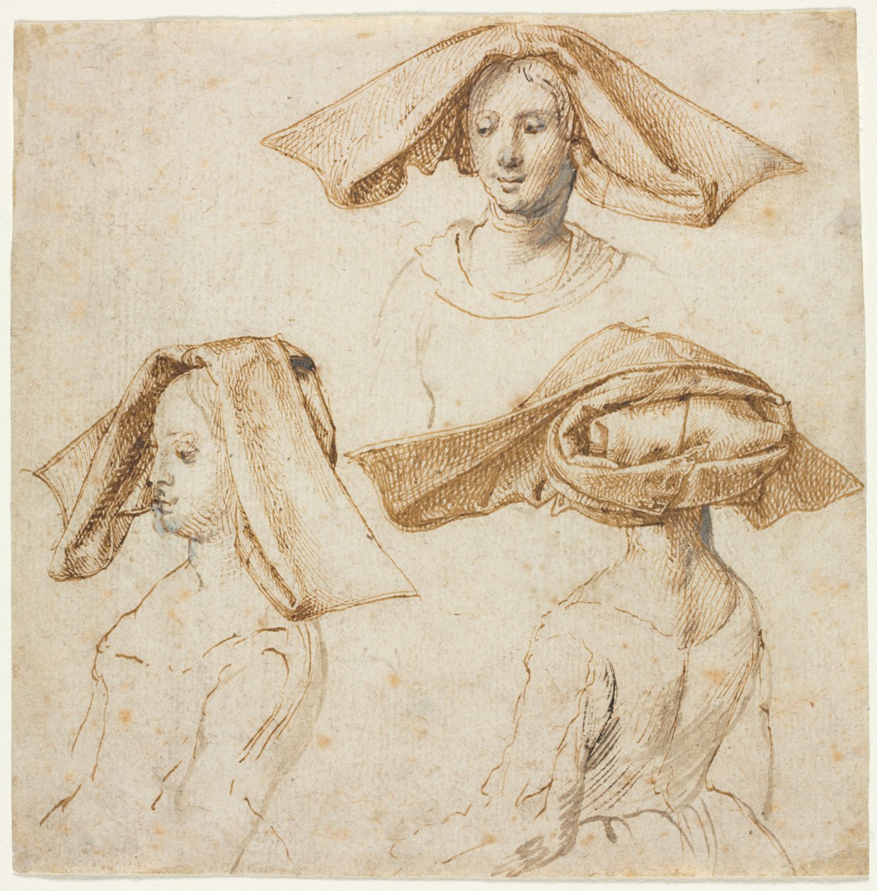 Drei Studien einer Frau mit aufwendigem Kopfschmuck, ca. 1500 von Unbekannt
