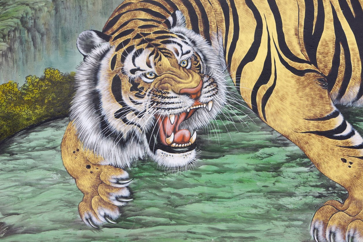 Tiger-Gemälde im Bongeunsa-Tempel, Seoul, Südkorea von Unbekannt
