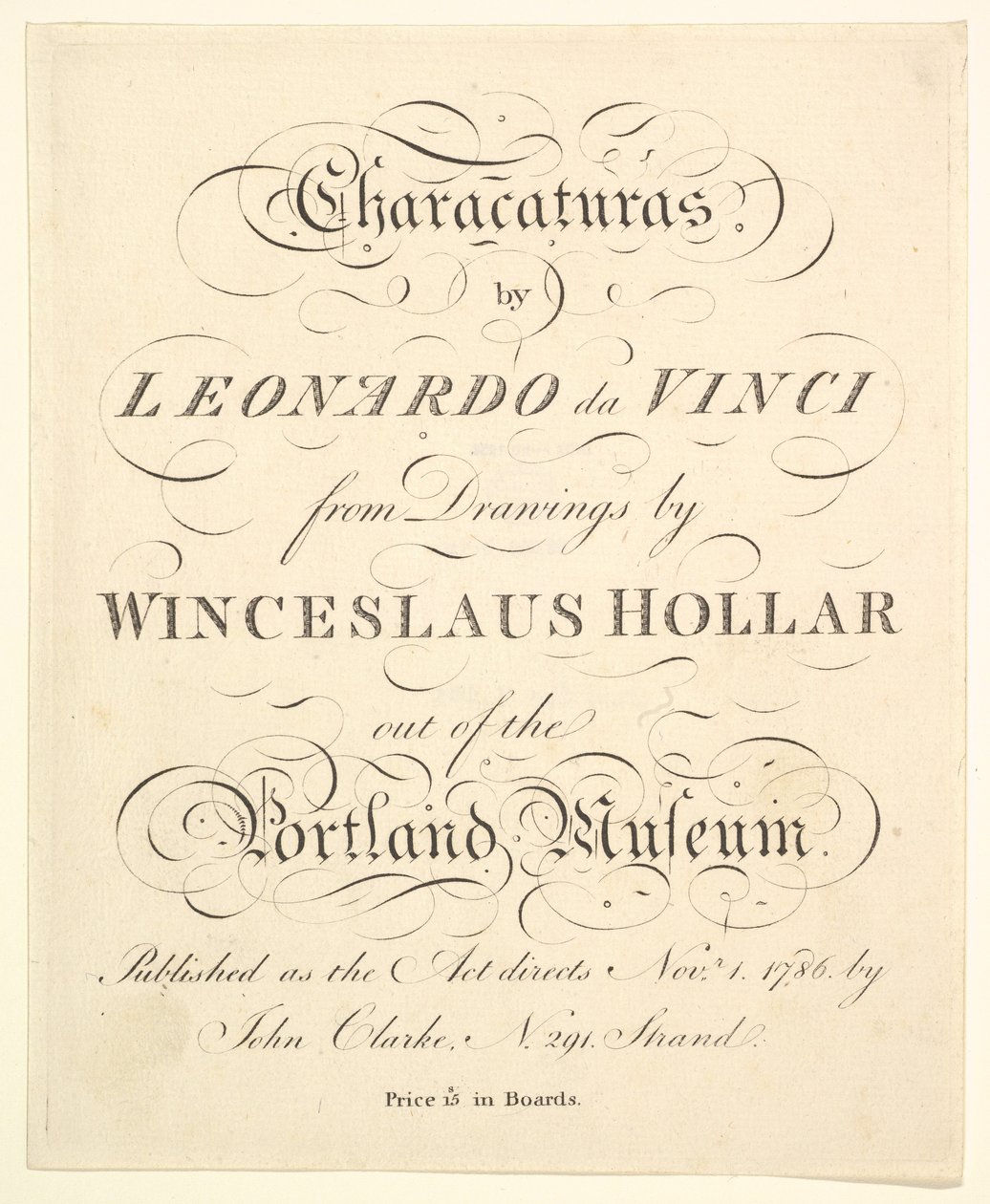 Titelseite: Karikaturen von Leonardo da Vinci, nach Zeichnungen von Wincelslaus Hollar, aus..., 1786 von Unbekannt