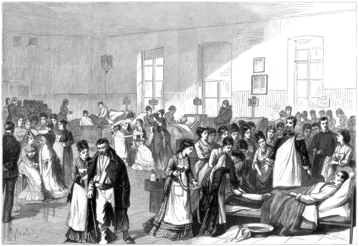 Ausbildung von Frauen zu Krankenschwestern in einem Militärkrankenhaus in St. Petersburg, 1877 von Unbekannt
