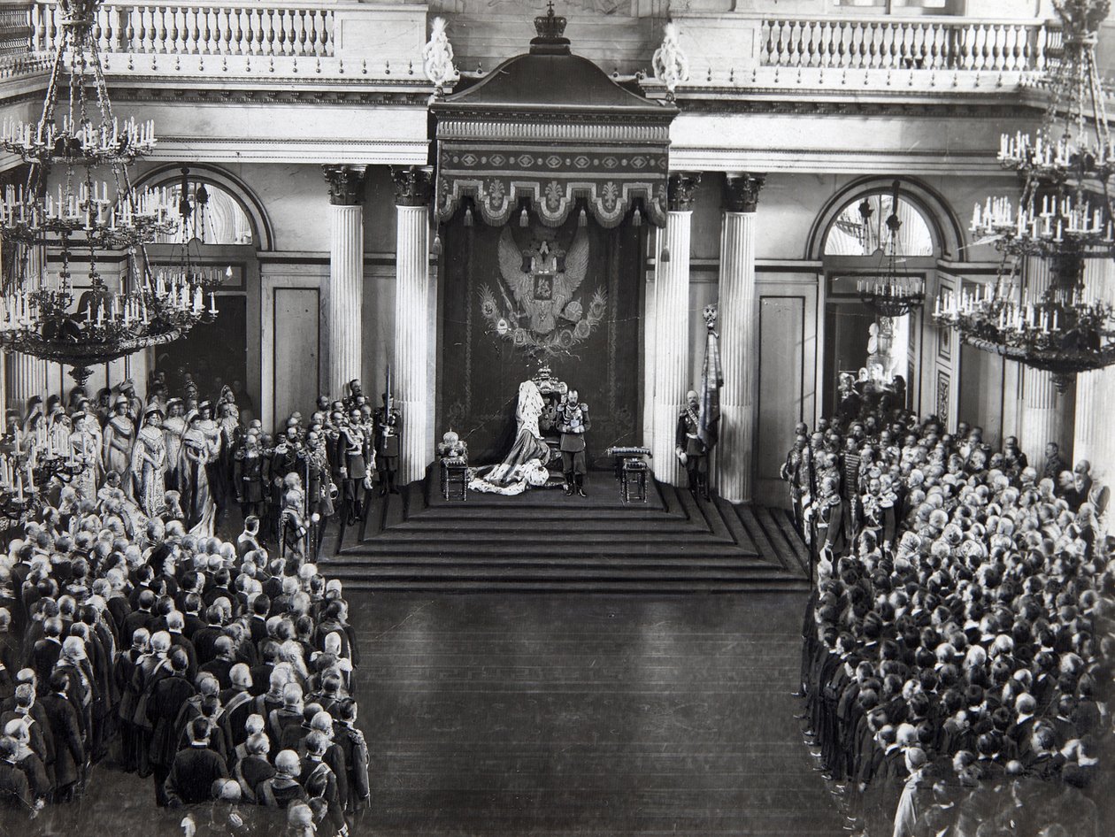 Zar Nikolaus II. spricht bei der Eröffnung der ersten Duma, St. Petersburg, Russland, 27. April 1906 von Unbekannt