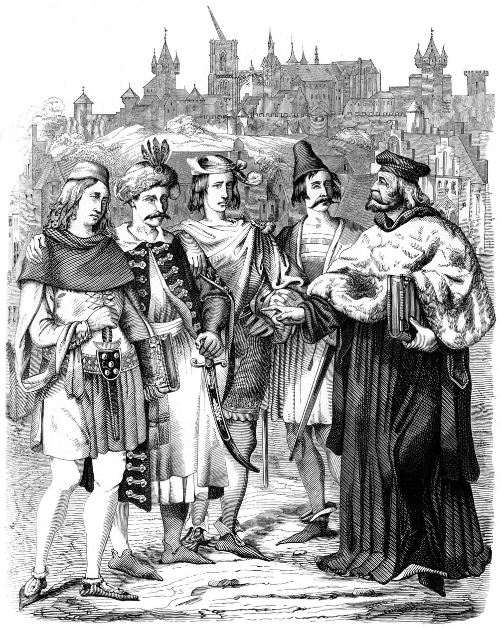Vizekanzler und Studenten verschiedener Nationalitäten an der Universität Prag, 1849 von Unbekannt
