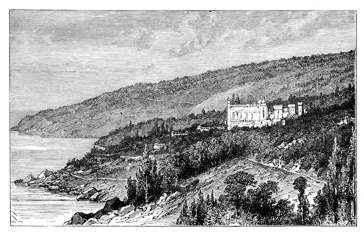 Ansicht auf die Krim: der Woronzow-Palast, Alupka, Ukraine, ca. 1888 von Unbekannt