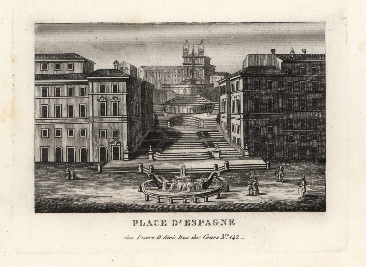Blick auf die Piazza di Spagna, Fontana della Barcaccia und Spanische Treppe, Rom von Unbekannt