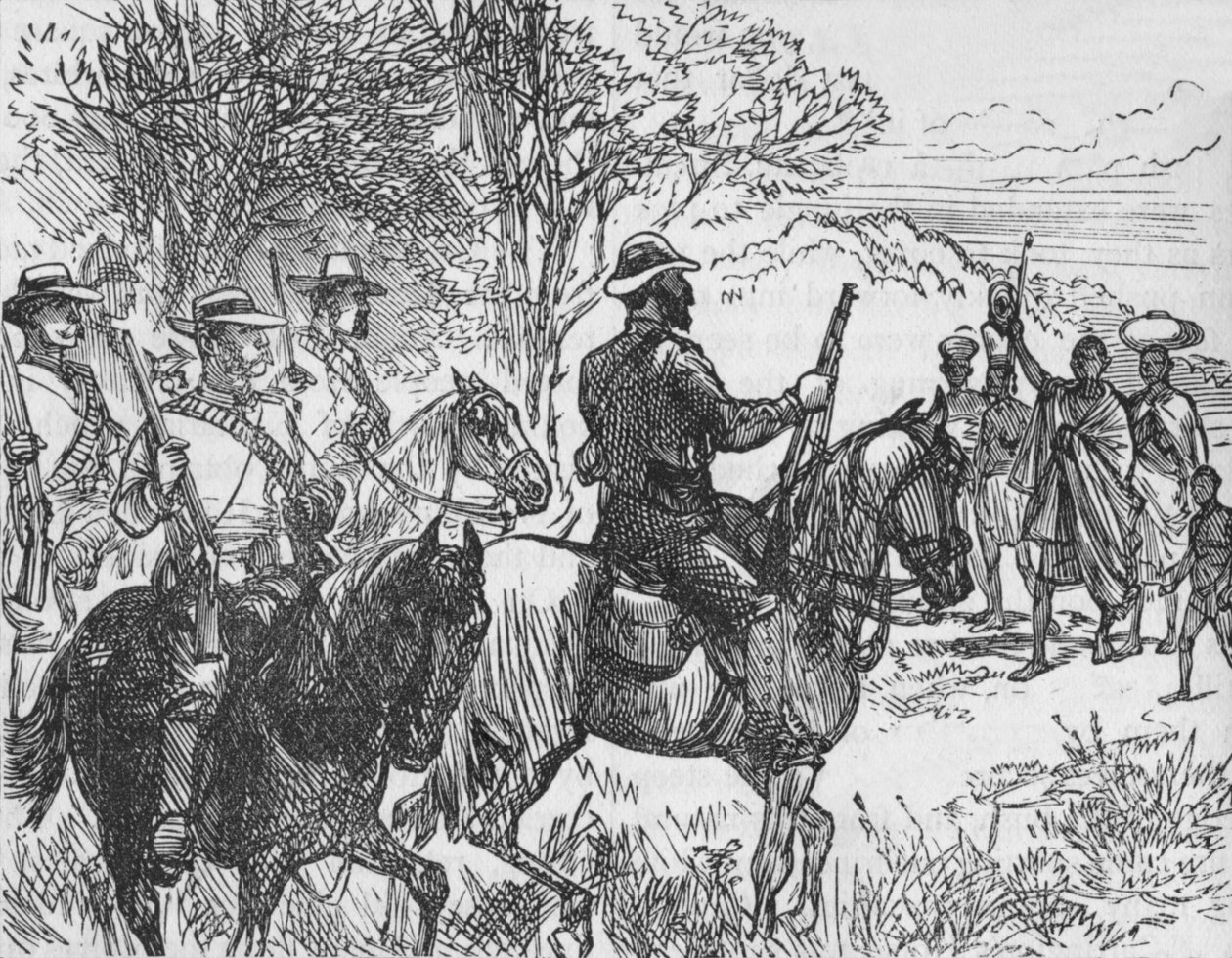 Freiwillige treffen einen loyalen Kaffer und seine Familie, um 1880 von Unbekannt