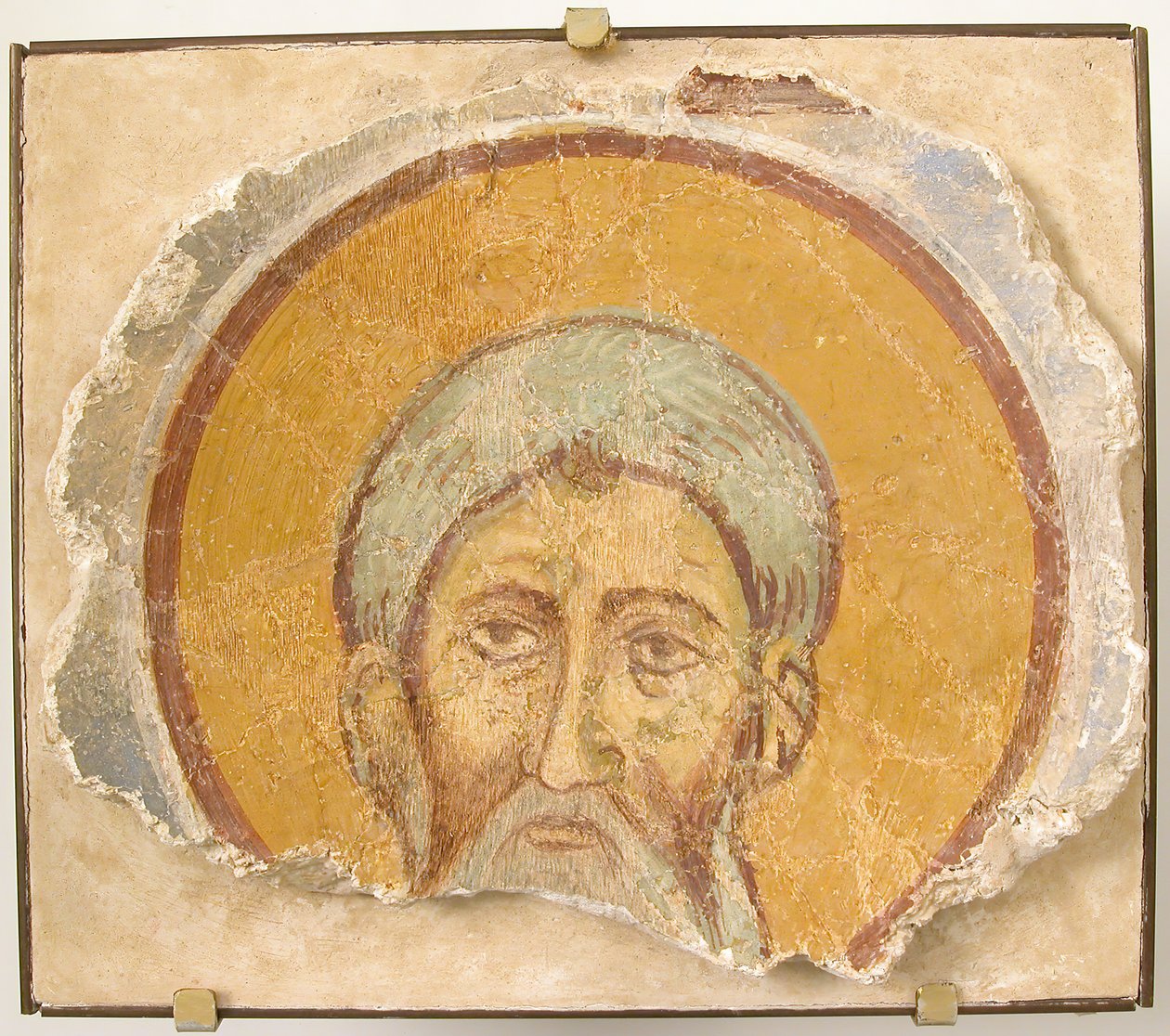 Wandmalerei eines männlichen Heiligen, byzantinisch, moderne Restaurierung von Unbekannt