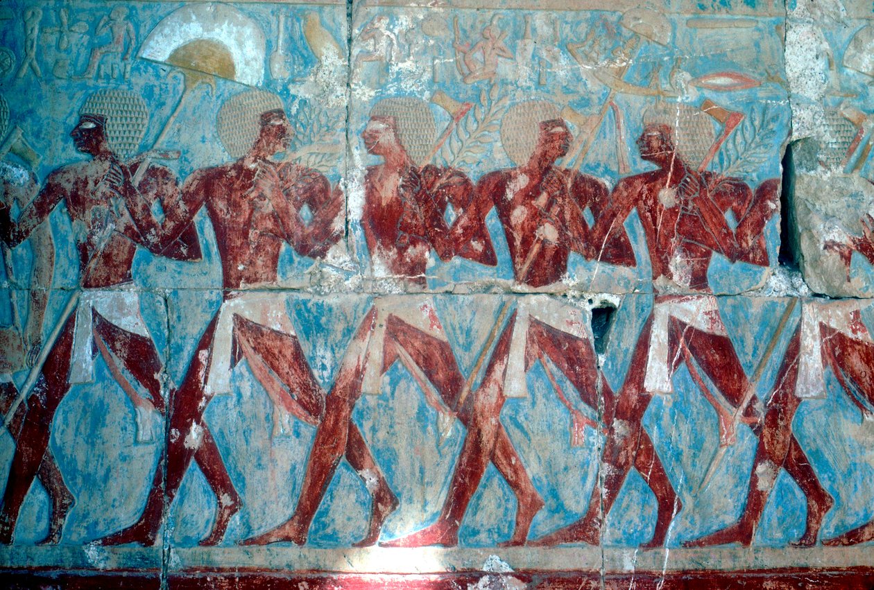 Wandmalerei: Rückkehr von der Expedition, Tempel der Königin Hatschepsut, Luxor, Ägypten, ca. 1470 v. Chr. von Unbekannt