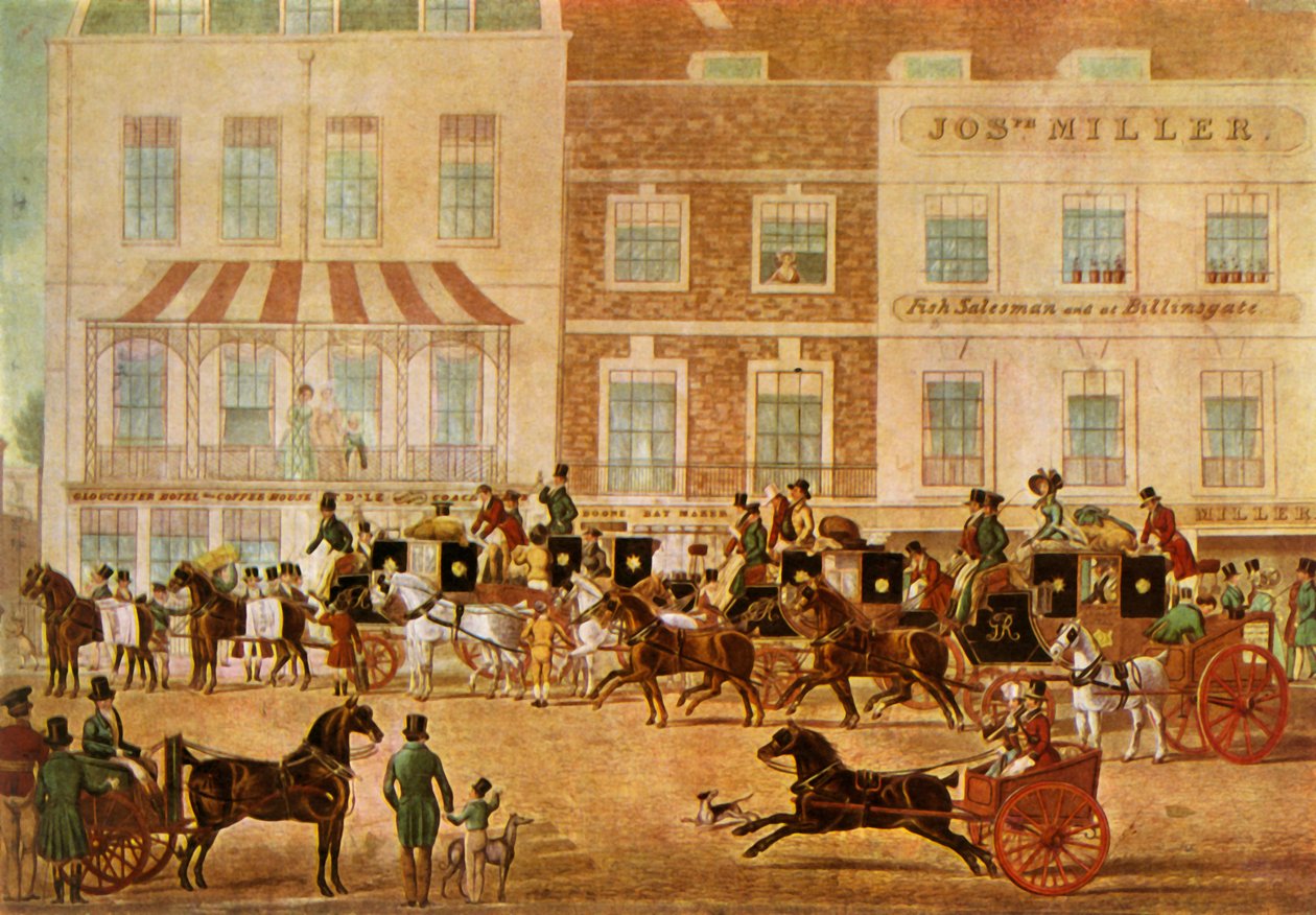West Country Mails im Gloucester Coffee House, Piccadilly, ca. 1830, 1943 von Unbekannt