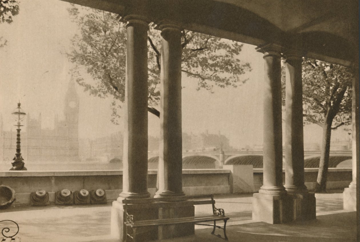 Westminster Bridge und Big Ben von der Terrasse des St. Thomas Krankenhauses, ca. 1935 von Unbekannt