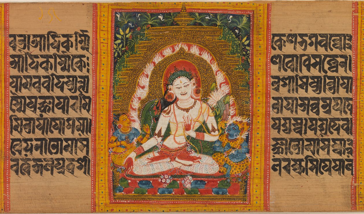 Weiße Tara, Folio aus...Perfektion der Weisheit Manuskript von Unbekannt