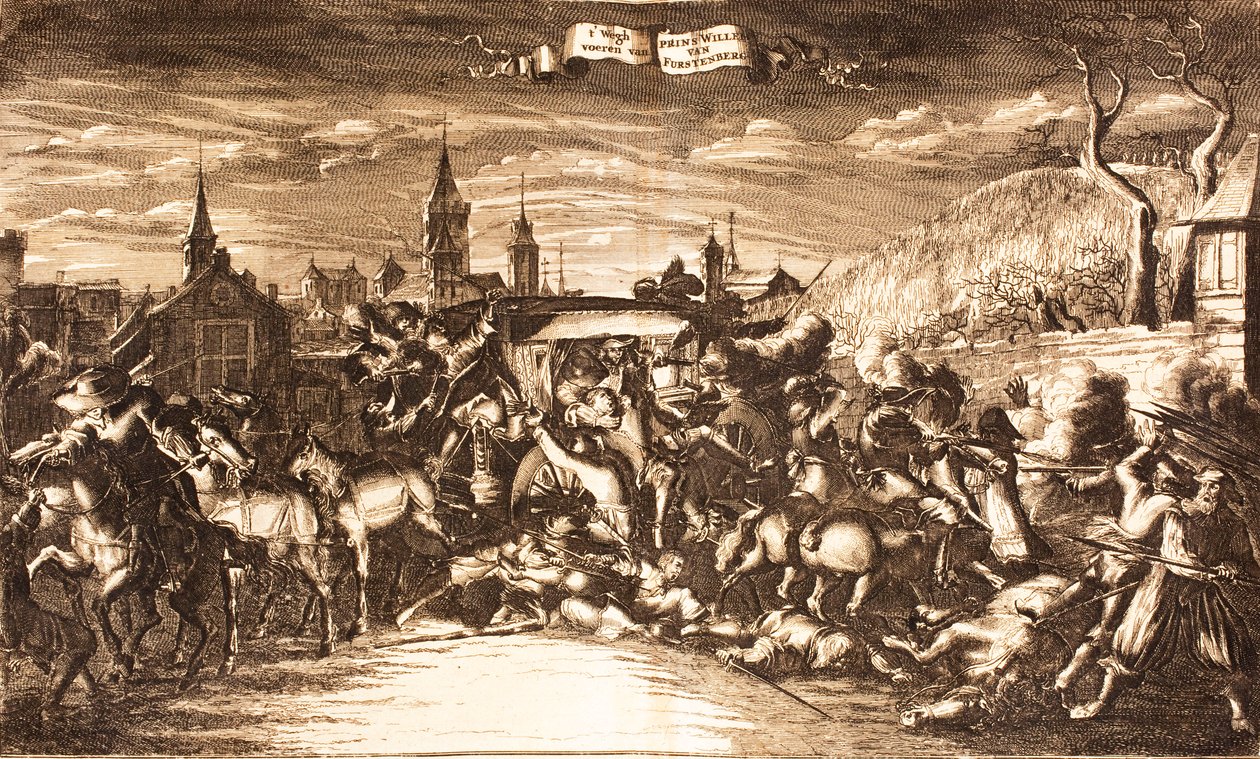 William Egon von Fürstenberg in seiner Kutsche in Köln angegriffen, 1674, 1675 von Unbekannt