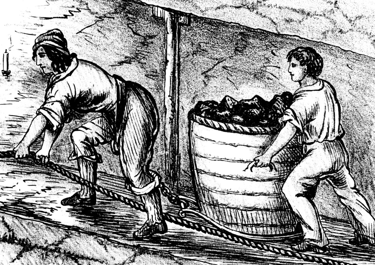 Frau und Junge arbeiten in einer Kohlenmine, Bolton, Lancashire, 1848 von Unbekannt