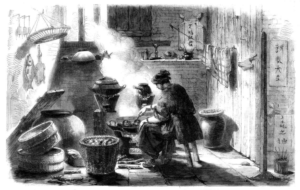 Frau bereitet Kuchen für das chinesische Neujahr vor, 1861 von Unbekannt