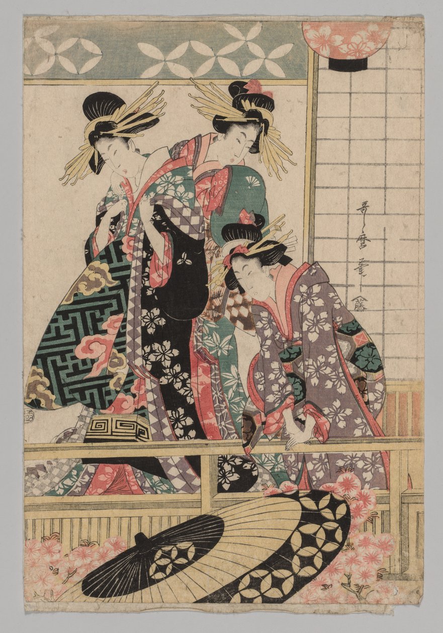 Yoshiwara-Frauen blicken im Frühling auf die Straße, 1753-1806 von Unbekannt