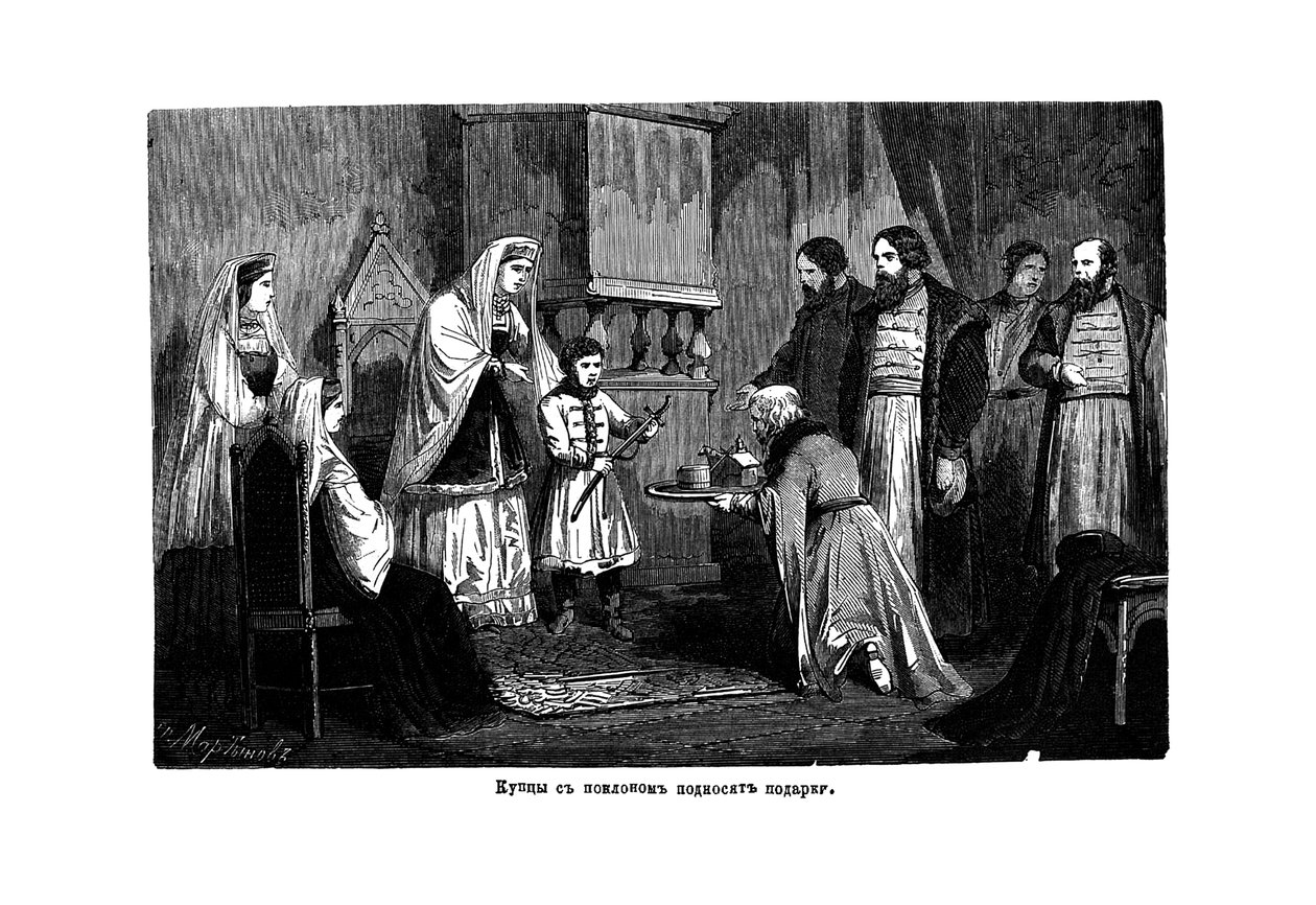 Der junge Peter der Große erhält Geschenke von den Kaufleuten, 1875 von Unbekannt