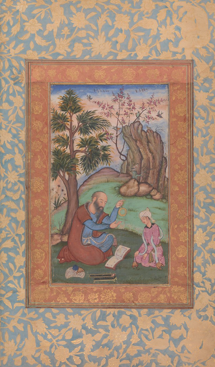 Junger Prinz und Mentor sitzen in der Landschaft, ca. 1600 von Unbekannt