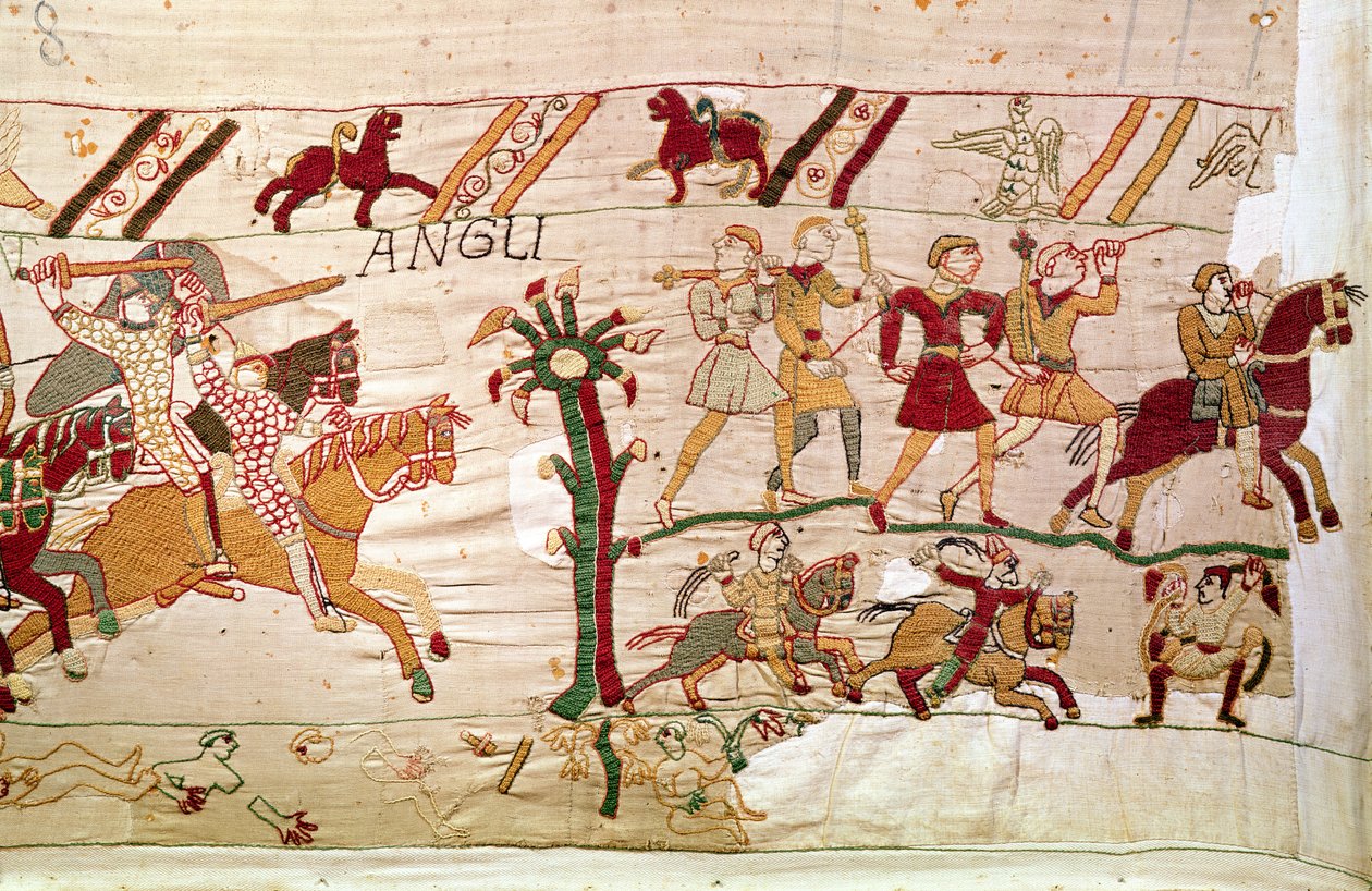 Die Engländer fliehen nach dem Tod von König Harold, Teppich von Bayeux von Unbekannt Unbekannt