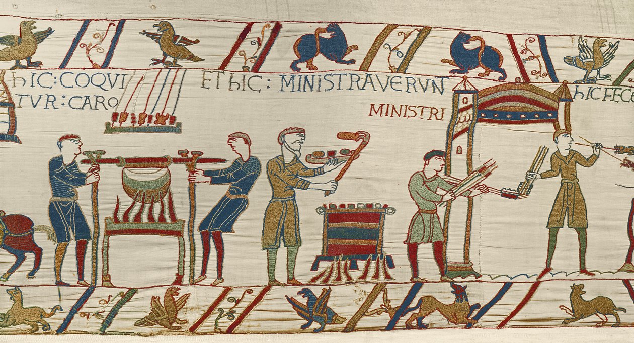 Normannische Köche bereiten ein Festmahl für Wilhelm vor, Teppich von Bayeux von Unbekannt Unbekannt