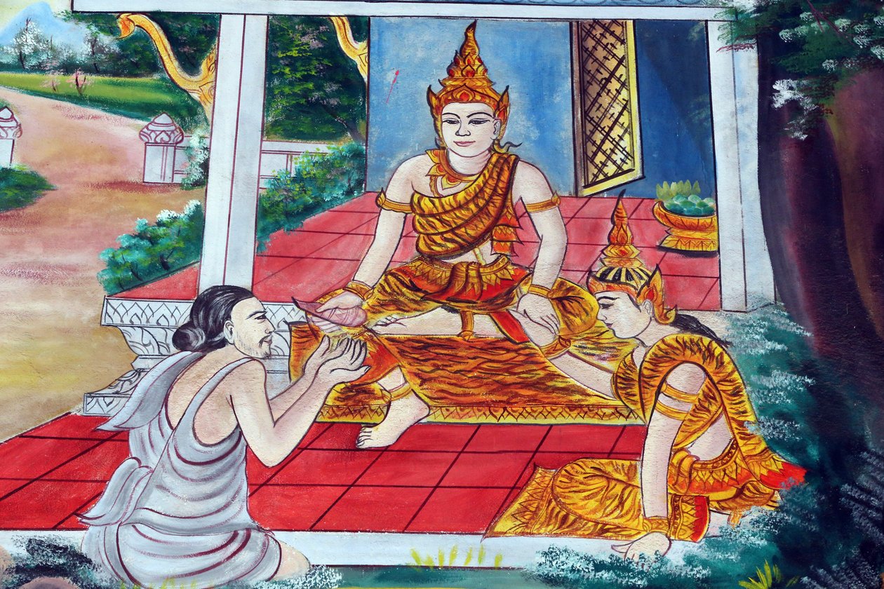 Die Jataka-Geschichten sind Erzählungen über die früheren Leben des Buddha, Vientiane, Laos von Unbekannt
