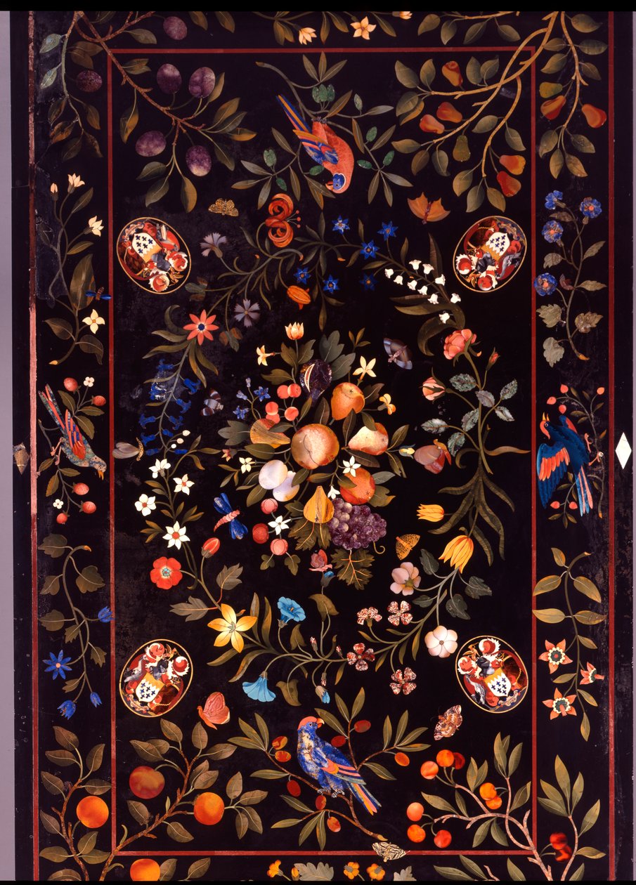 Florentinische Pietra-Dura-Tischplatte mit verschiedenen Marmor- und Lapislazuli-Einlagen, um 1670 von Unbekannt