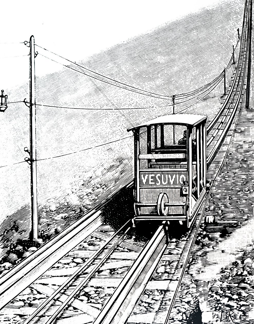 Seitenansicht des Wagens auf der Vesuv-Standseilbahn von Unbekannt