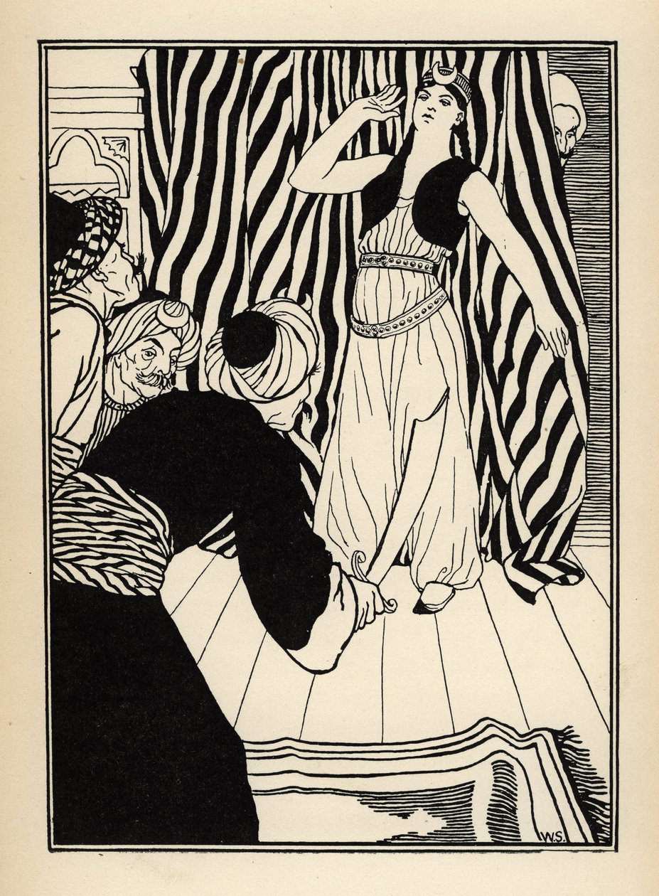 Ein Sultan versteckt den Baron von Münchhausen. Illustration von William Strang (1859-1921) und JB Clark aus „Die Abenteuer des Baron von Münchhausen“ von Rudolf Erich Raspe (1736-1794) (1789) von Unbekannt