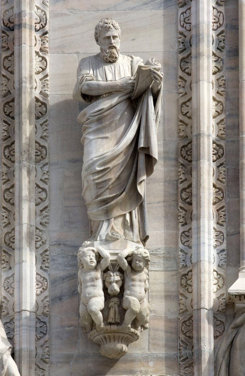 Architektur: Statue des Heiligen Markus von Donato Carabelli (1811). Detail der Fassade der Kathedrale (Dom oder Duomo) von Mailand, Italien von Unbekannt