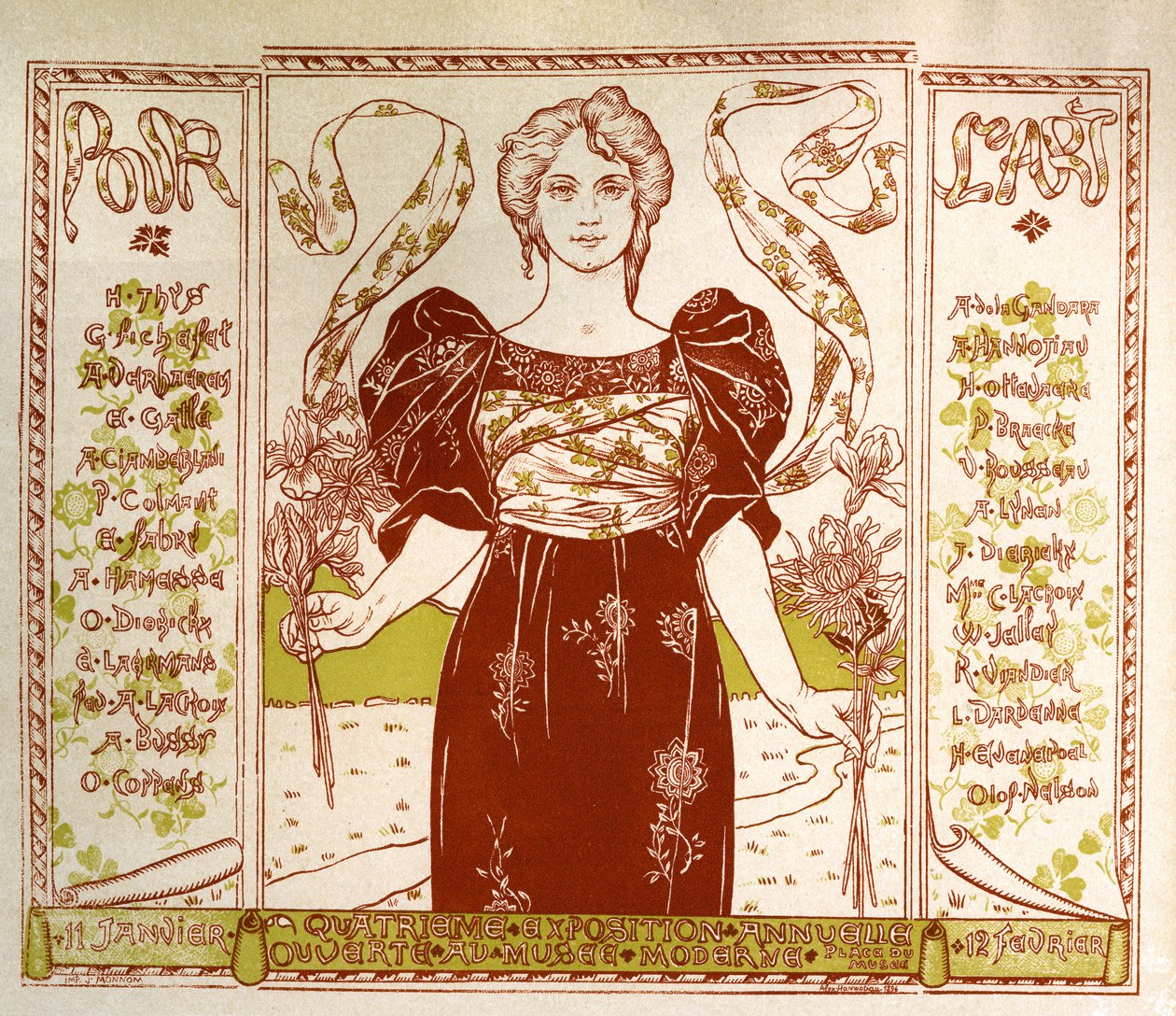 Kunst. Schöne Künste. Für Kunst. Jugendstil-Ausstellung im Musée Moderne, Brüssel. Plakat von Alexandre Hannotiau, Belgien von Unbekannter Künstler