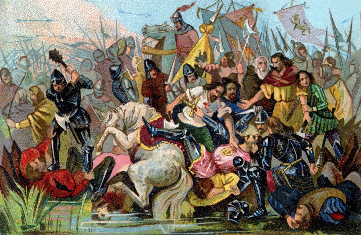 Schlacht der Goldenen Sporen (1302), um 1900 (Illustration) von Unbekannter Künstler