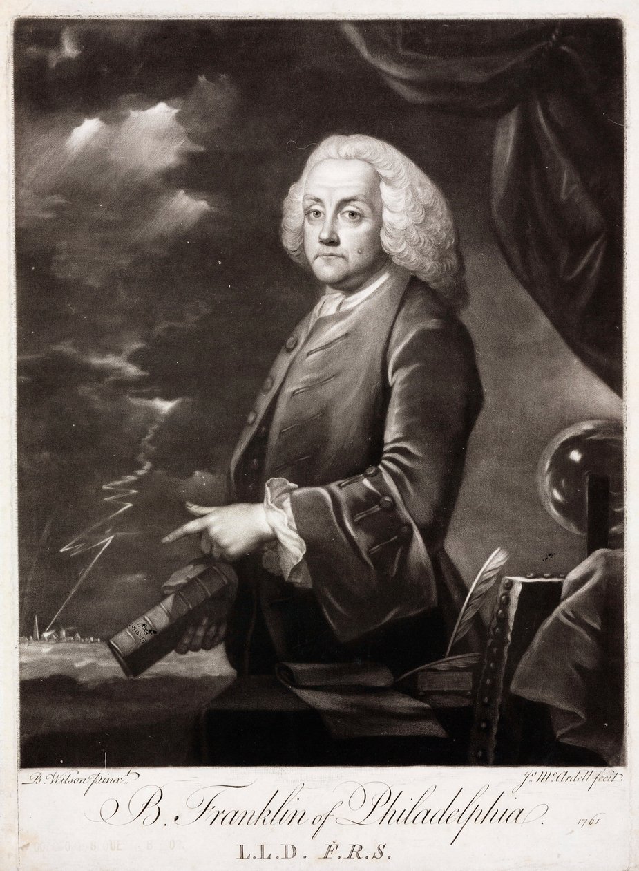 Benjamin Franklin, amerikanischer Theoretiker der statischen Elektrizität von Unbekannt