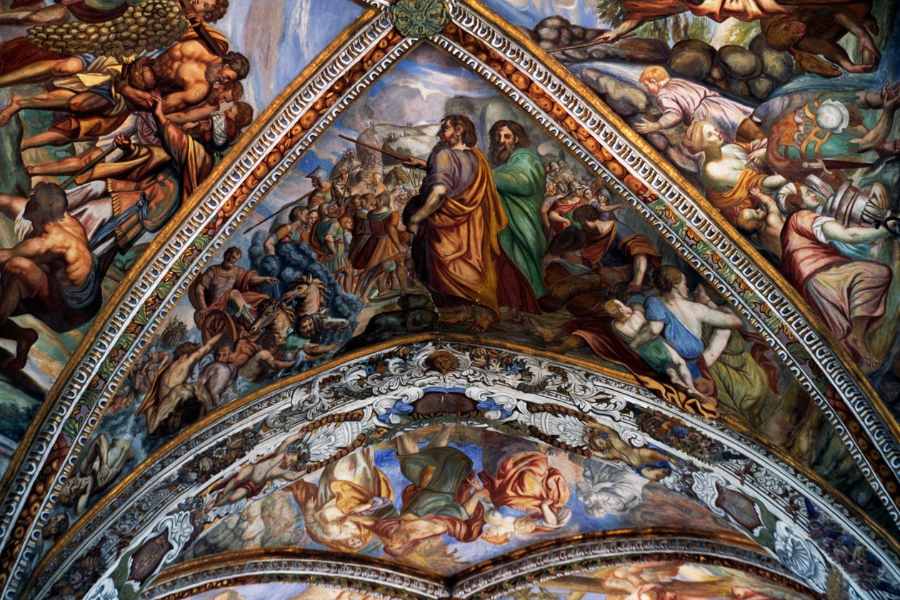 Biblische Szenen, Fresken (18. Jahrhundert) aus dem Gewölbe der St. Bartholomäus-Kathedrale, Lipari, Äolische Inseln (UNESCO-Welterbeliste, 2000), Sizilien, Italien von Benjamin Baud