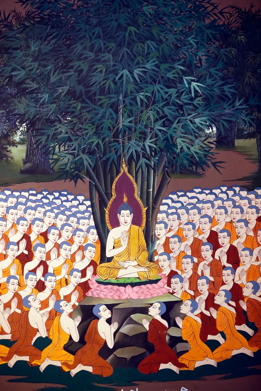 Buddha lehrt Jünger, Wandfresko, Wat Botum Tempel, Phnom Penh, 2022 von Unbekannter Künstler