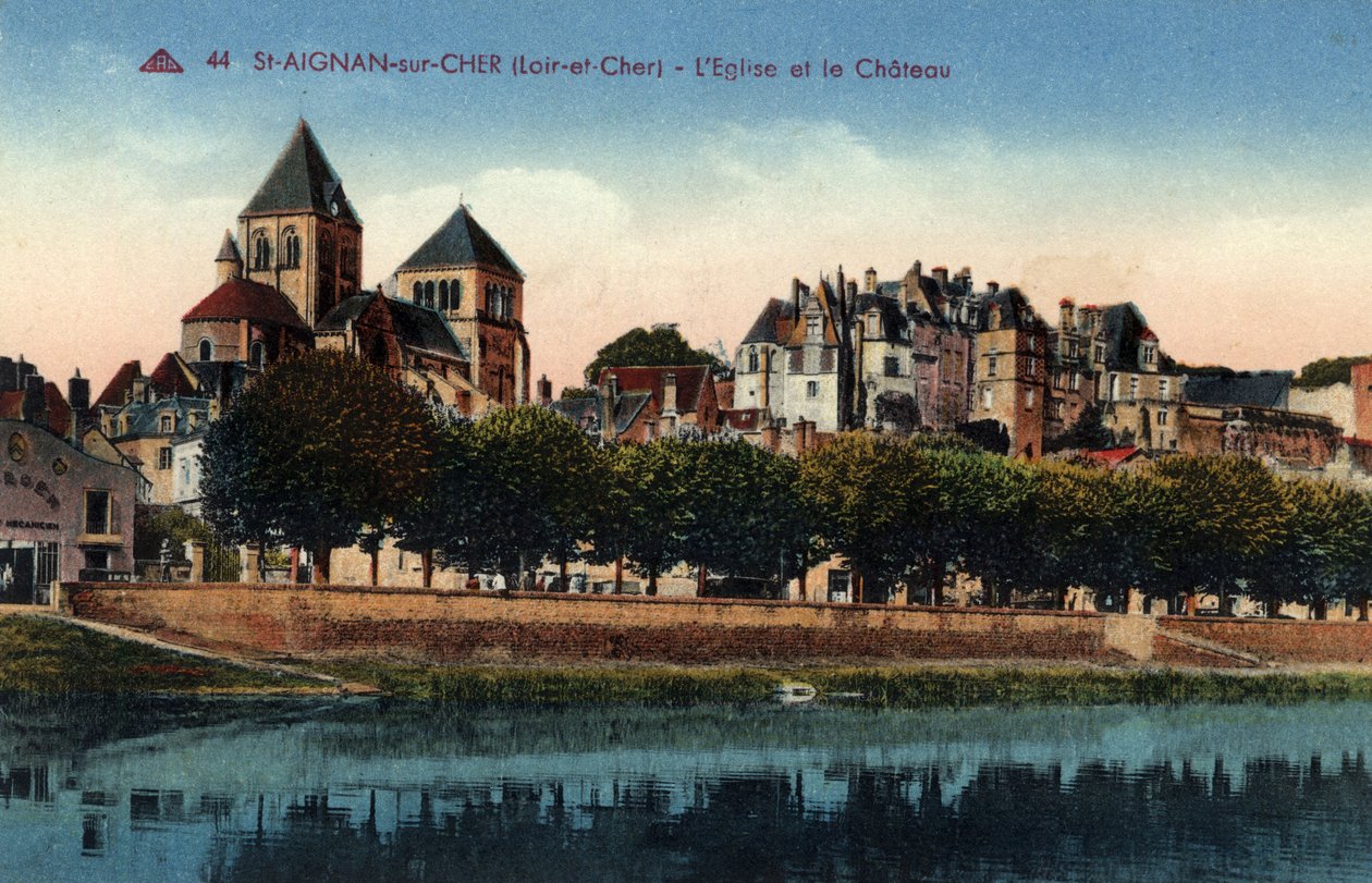 Centre, Loir et Cher (41), Saint Aignan sur Cher: Blick auf die Stadt mit der Kirche und dem Schloss - Postkarte Ende 19.-20. Jahrhundert von Unbekannt