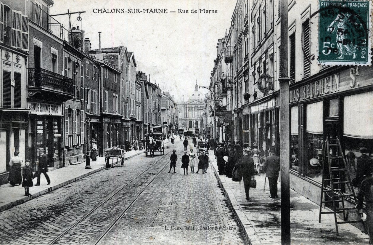 Champagne-Ardenne, Marne (51), Chalons sur Marne: Blick auf die Rue de la Marne - Postkarte Ende 19. Anfang 20. Jahrhundert von William M. Timlin