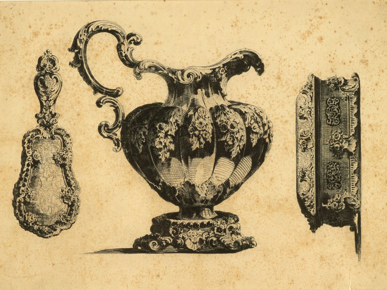 Gravur, die drei Schönheitsaccessoires von Prinz Pavel (Paul) Grigoryevich Demidoff (1738-1821) darstellt von Unbekannt