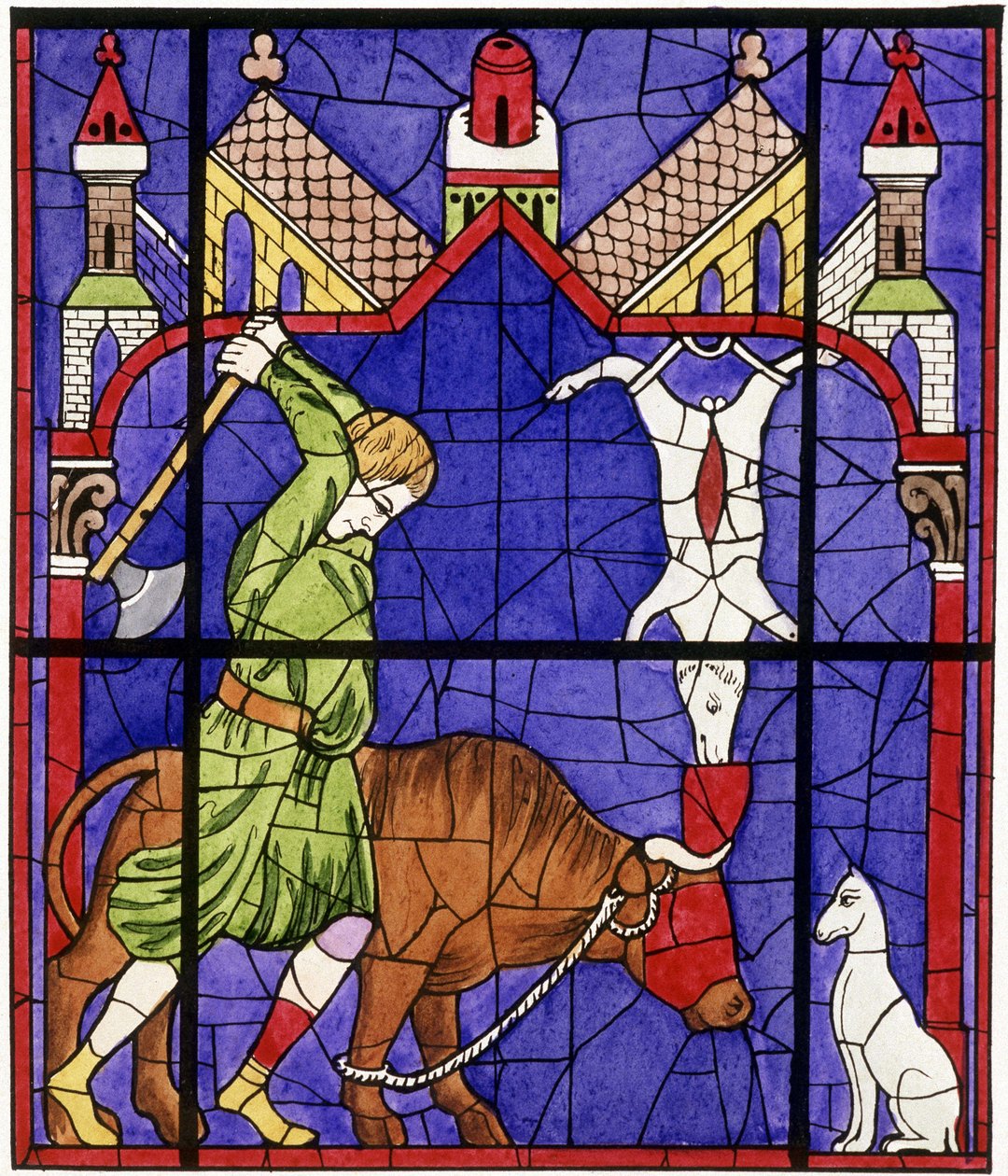Faksimile eines Glasfensters der Kathedrale Notre-Dame de Chartres, das einen Metzger darstellt von Unbekannter Künstler