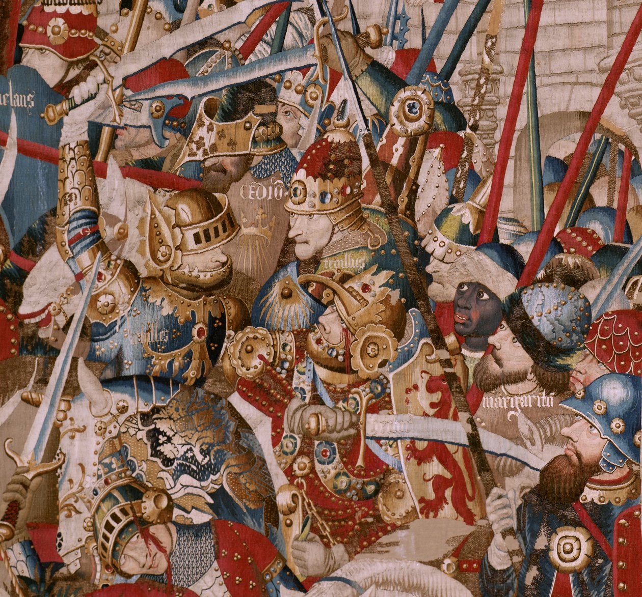 Flämischer Wandteppich. Serie Der Trojanische Krieg. Achills Zelt (La Tienda de Aquiles). Sechster Wandteppich der Serie. Modell Coëtivy Meister (Henry oder Conrard de Vulcop). Herstellung Tournai Werkstätten. Ca. 1470. Stoff Wolle und Seide, 6/7 Ketten pr von Unbekannt