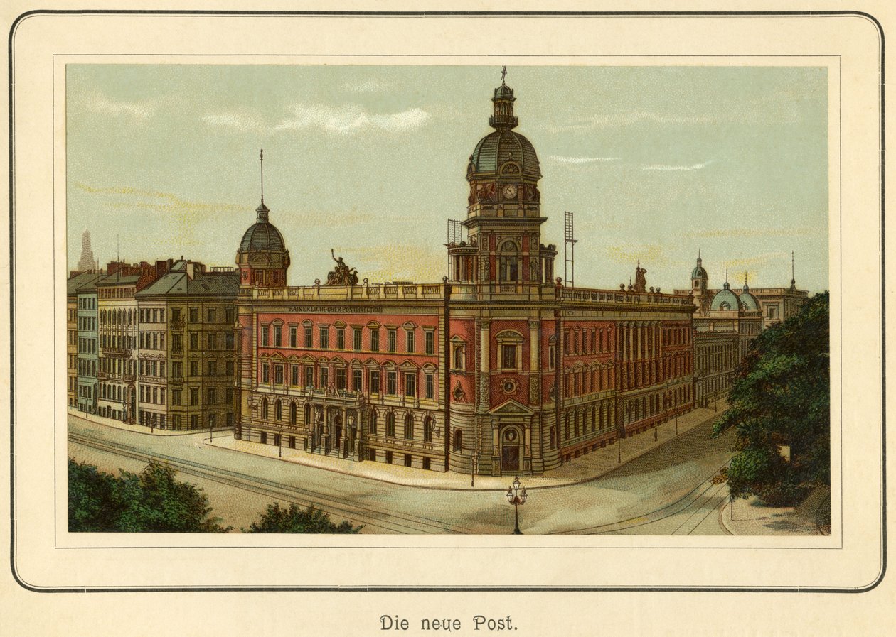 Deutschland, Hamburg, das neue Gebäude für die Post, Illustration aus: „Ansichten-Album Hamburg“ (Ansichten von Hamburg), veröffentlicht von C. Schneider, Berlin NW, ca. 1890 (Lithographie) von Unbekannter Künstler