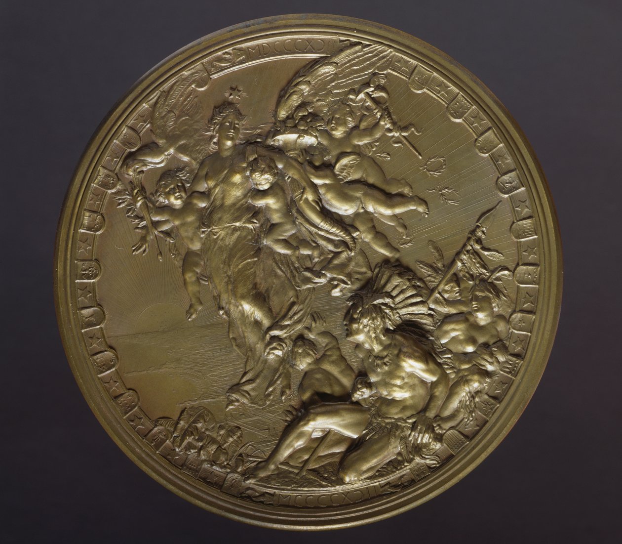 Vergoldete Bronzemedaille zum 400. Jahrestag der Entdeckung Amerikas (1492-1892) von Benjamin Baud