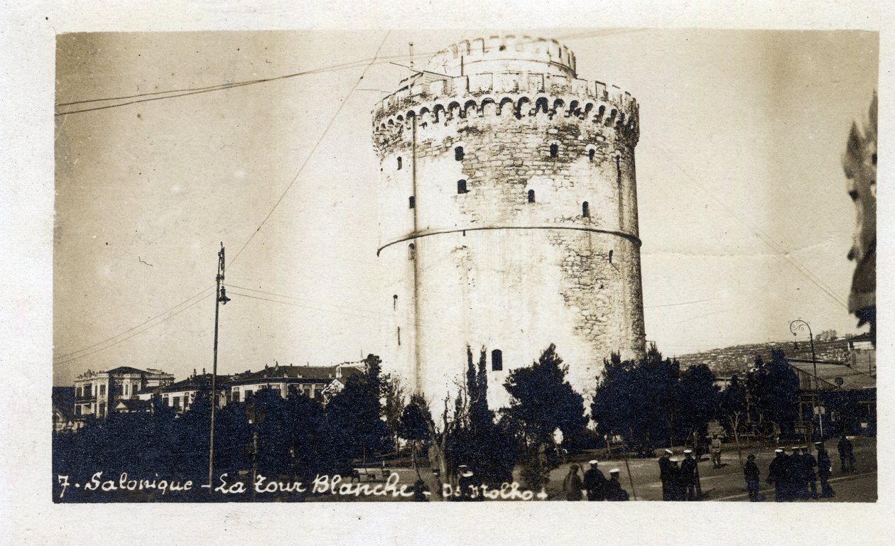 Griechenland, Saloniki (oder Thessaloniki): Blick auf den Weißen Turm - Postkarte 1914-1918 von William M. Timlin