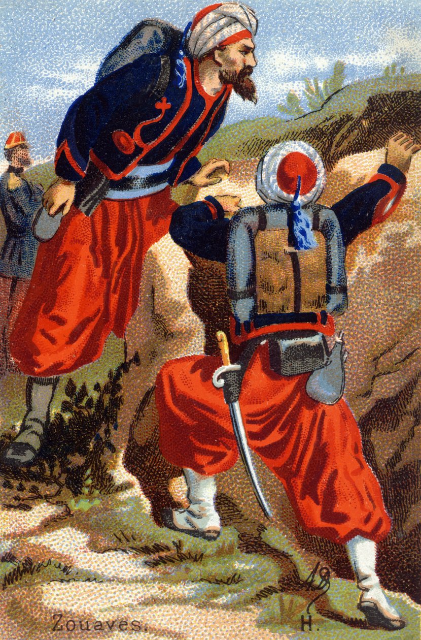 H: Zouaven. Gravur in "Militäralphabet". Initialen des Illustrators: A. D. Unbekannter Verlag. Chromolithographien Ende des 19. Jahrhunderts. von Unbekannt