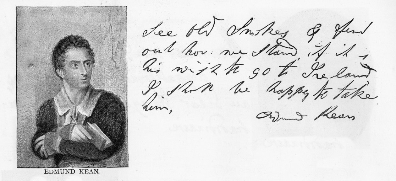 Handschrift und Unterschrift von Edmund Kean von Unbekannt