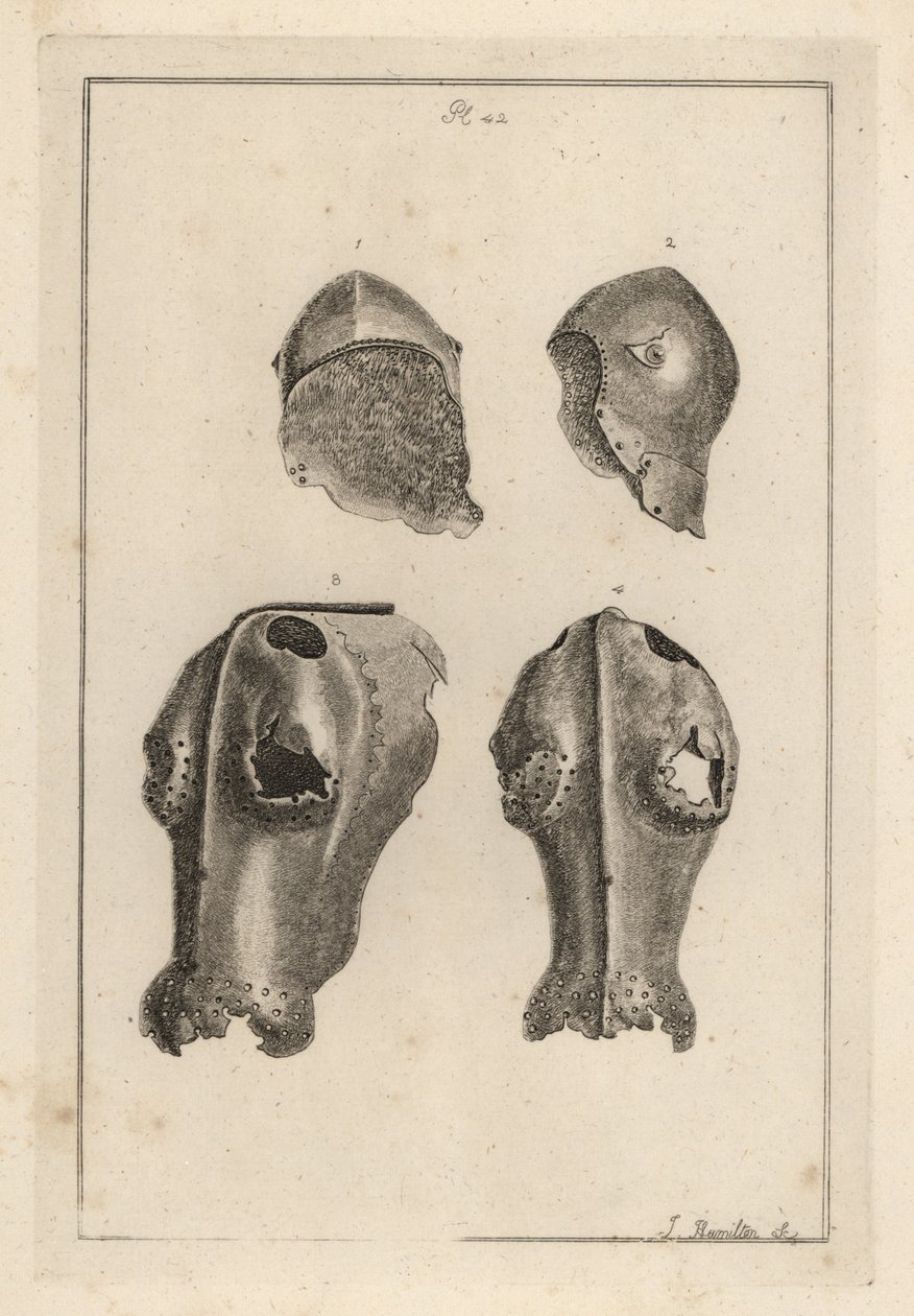 Helm 1,2 und eiserner Chanfron oder Chafron 3,4, die Guy, Earl of Warwick gehörten von Unbekannt