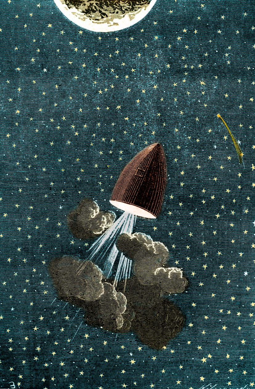 Illustration aus Jules Vernes Buch: Reise um den Mond von Unbekannt