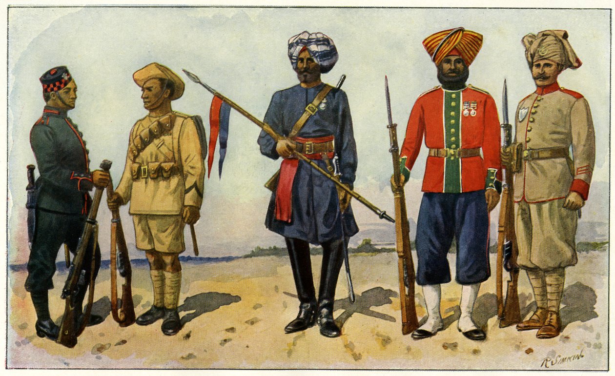 Indische Soldaten aus dem Britischen Empire während des Ersten Weltkriegs (Gravur) von Unbekannter Künstler